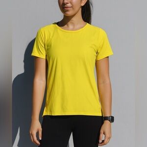 Athletica Vogo women’s yellow open back yoga workout top sz L gym active athleti